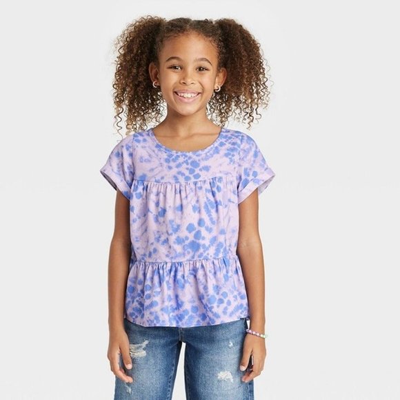 Cat & Jack, Girls' Short Sleeve Tiered Woven Shirt, 3KIDA-BS - Picture 3 of 5
